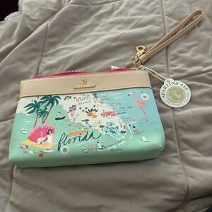 Spartina 449 Florida Map Wristlet - Mint and Beige NWT